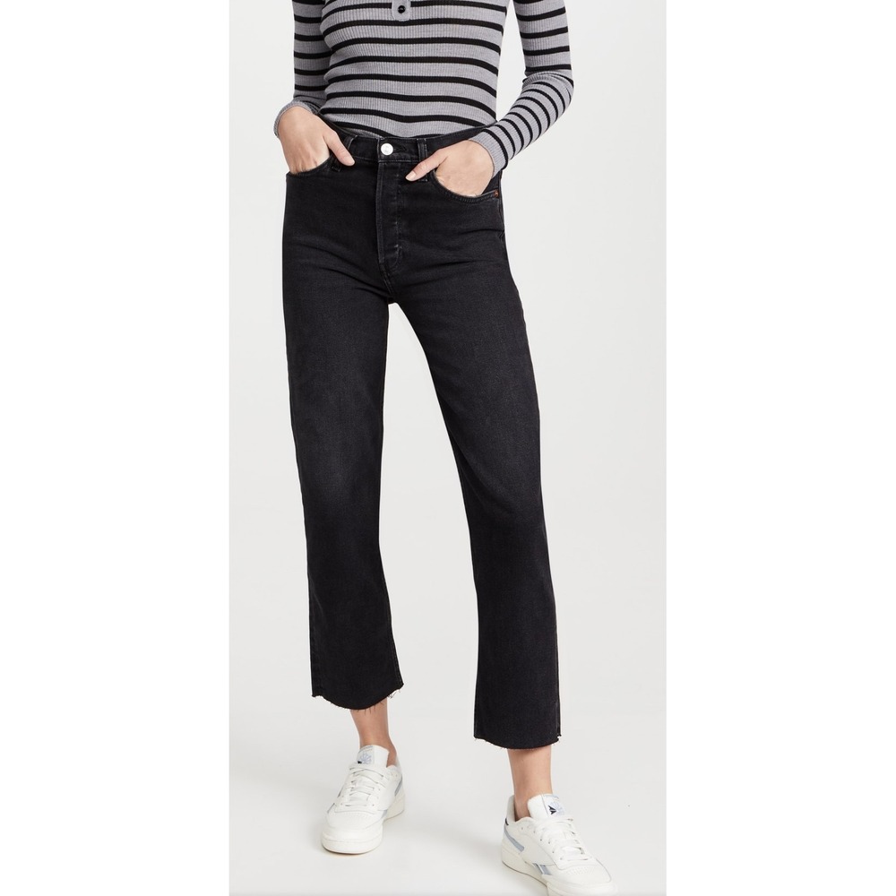 New RE/DONE Jeans Women's 32 High Rise Stove Pipe Denim Rigid Cropped Black